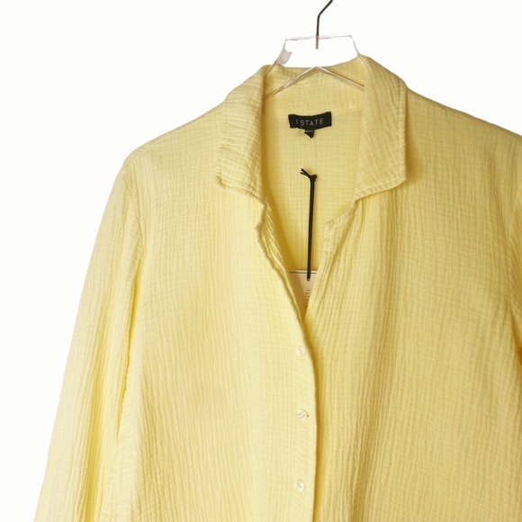 NWT 1. State Gauze Button Down Front Tie Butter Yellow Crop Small - Picture 4 of 7